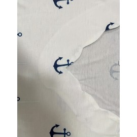 Plus Size Casual Dress, Women's Plus Anchor Print Floral Trim Short Sleeve V Neck Dress