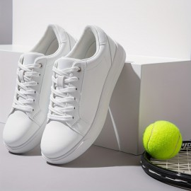 Women's Lace Up Classic Fashion Sneakers, Comfortable Soft Sole Lightweight White Walking Shoes